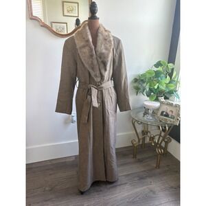 Vintage Eric Ryan Sport Tweed Maxi Coat‎ Faux Fur Collar Brown Size 10